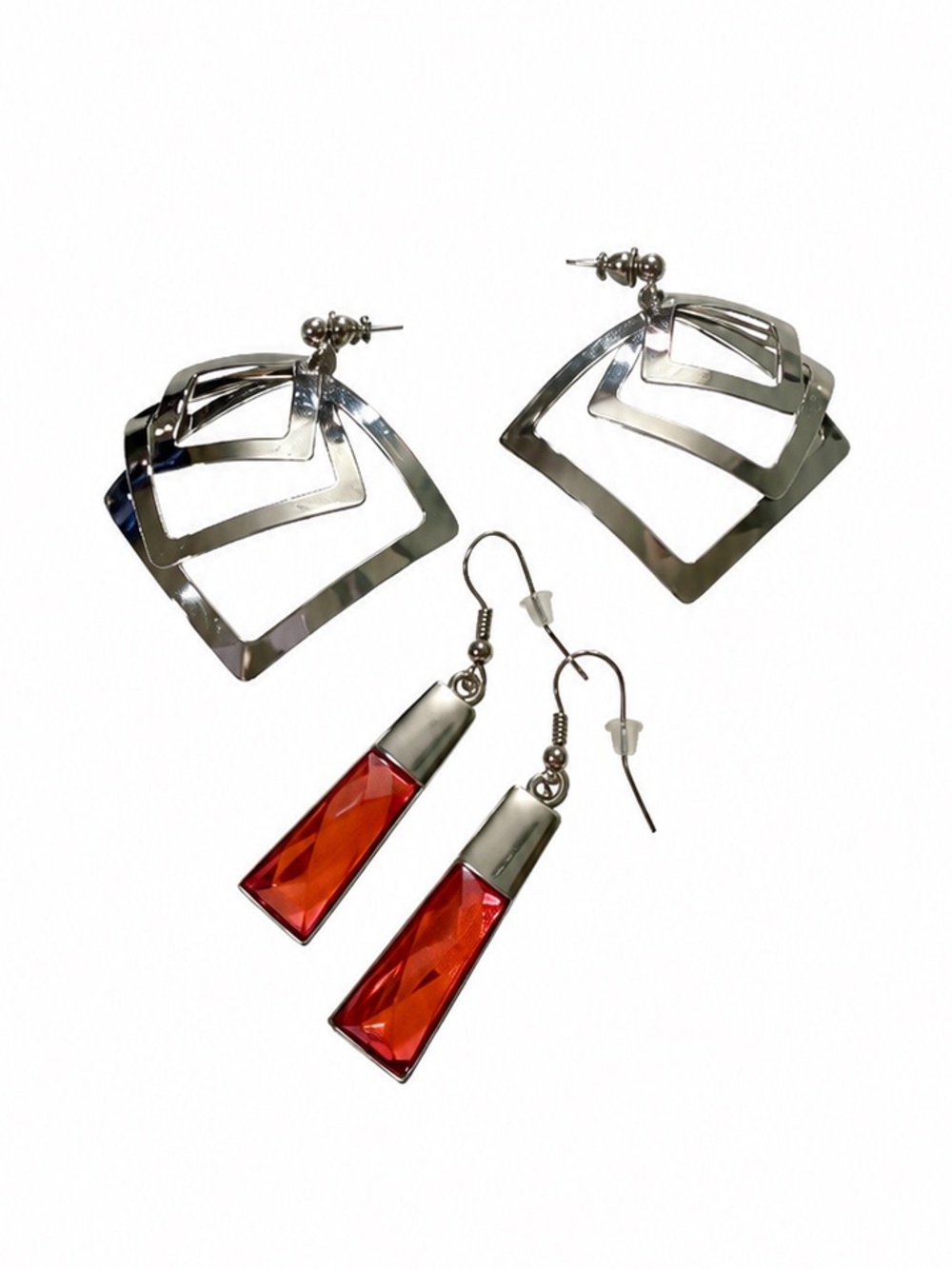 Bundle of 2 Silver Tone Costume Earrings